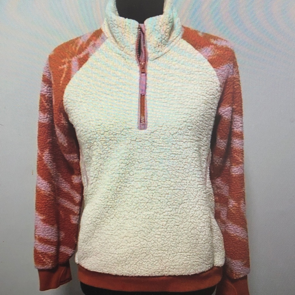 Cream and Orange Sherpa Pullover